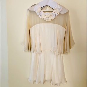 BCBG RUNWAY Sheer White Bell Sleeve Mini Dress - S